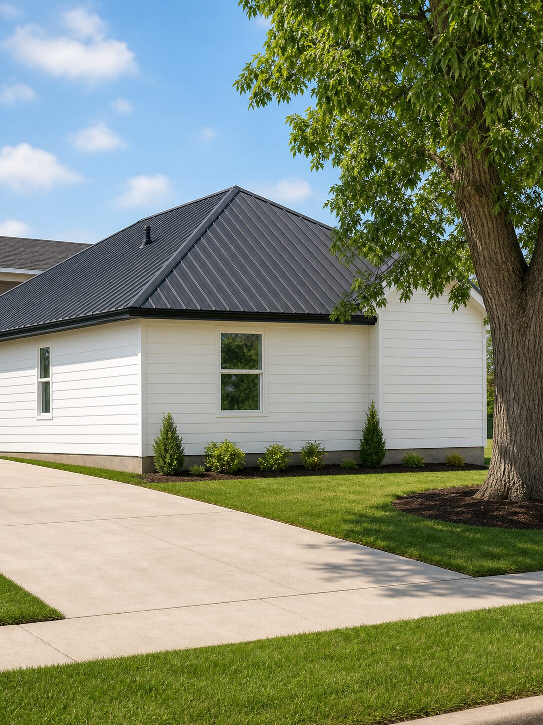 Side and driveway view of the property